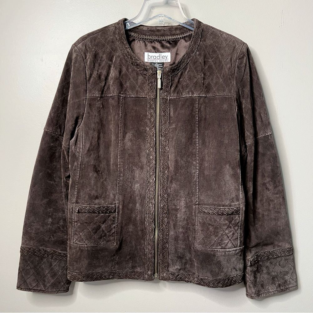 VTG Y2K Bradley Bayou Suede Leather Braided Full Zip Mocha Boho Jacket SZ XL
